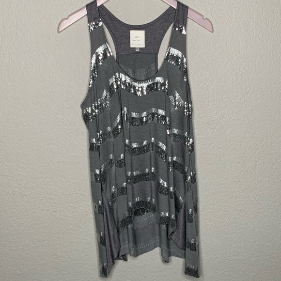 ZOA Grey and Silver Sequin Chevron Striped Tank - Picture 2 of 6